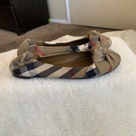 Burberry Beige Nova Check Canvas Knotted Ballet Flats Sz.39 Classic Print Dhoes - Picture 5 of 15
